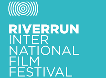 A blue background with white text that reads riverrun international film festival.