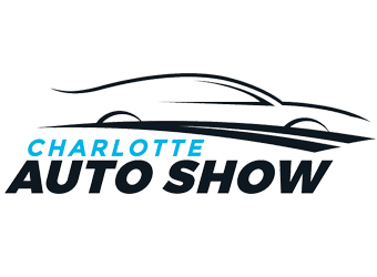 A car is shown in front of the charlotte auto show logo.